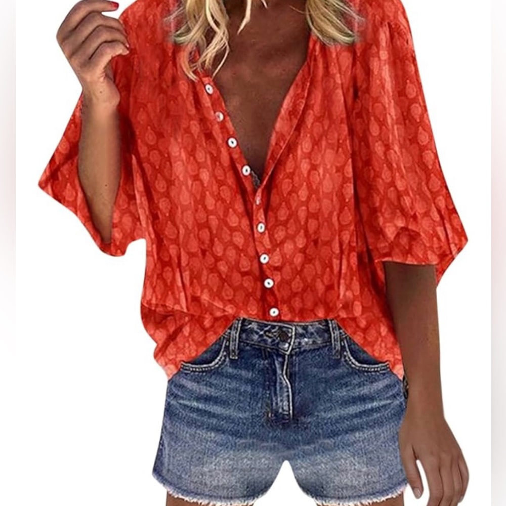 MISSLOOK Red Button Down Women's Shirt